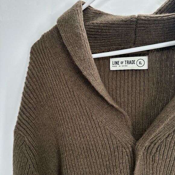 Line of Trade Cardigan Sweater Men's XL Shetland Wool Green/Brown Knit - Picture 4 of 9